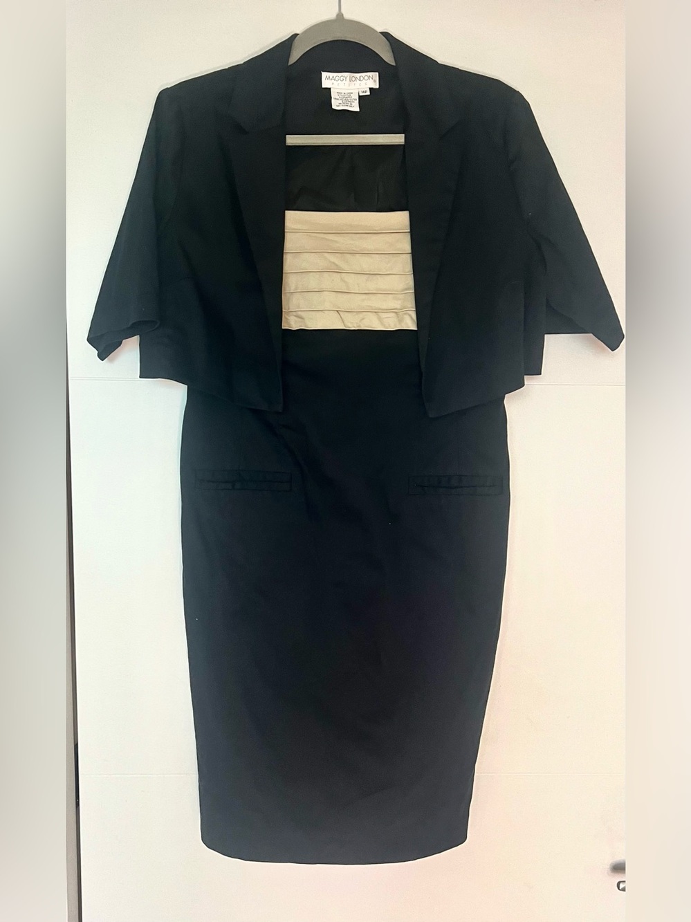 Maggy London Petites Black Dress Jacket Set 14P Altered Pencil Stretch
